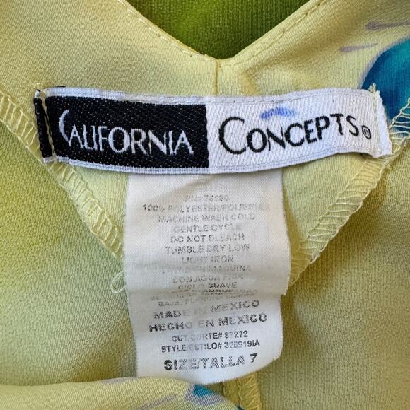 Vintage Y2K California Concepts Yellow Floral Print Sleeveless Belted Maxi Dress - Picture 8 of 8